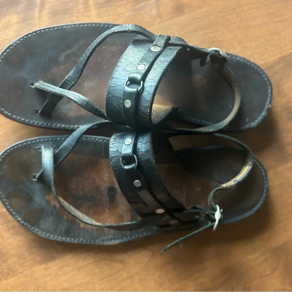 Handmade Black Leather Sandals with Stud Accents